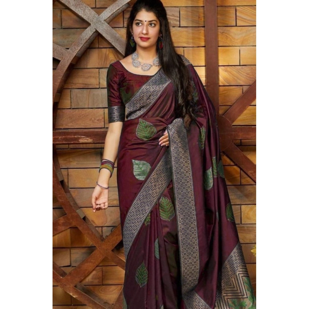 Women's Litchi silk Printed Saree With Unstitched Blouse (Maroon) Women's Litchi silk Printed Saree With Unstitched Blouse (Maroon)