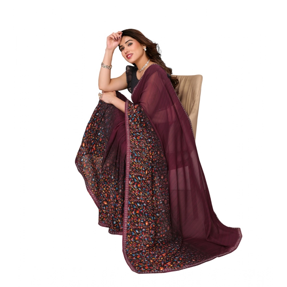 Women's Georgette Printed Saree With Unstitched Blouse 5.5Mtr (Maroon) Women's Georgette Printed Saree With Unstitched Blouse 5.5Mtr (Maroon)
