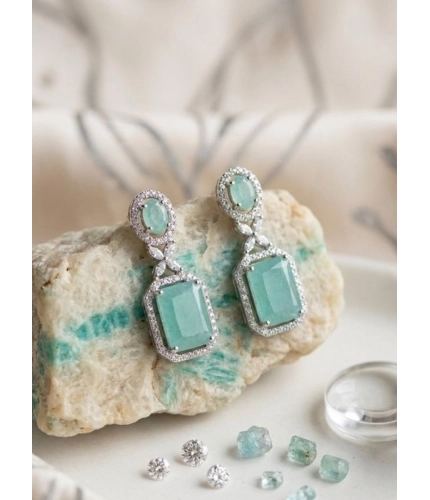 Women's Brass Silver Plated Drop Earrings (Turquoise)