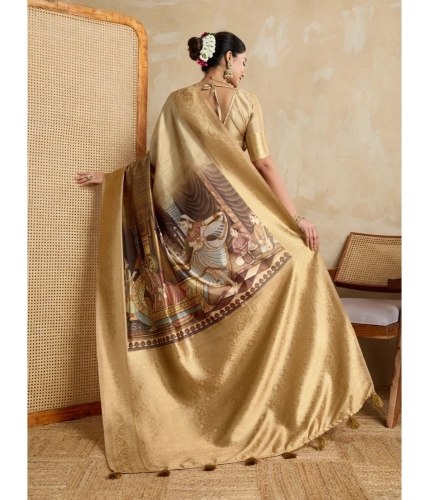 Women's Silk Printed Saree With Unstitched Blouse 5.5Mtr (Gold) Women's Silk Printed Saree With Unstitched Blouse 5.5Mtr (Gold)