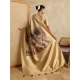 Women's Silk Printed Saree With Unstitched Blouse 5.5Mtr (Gold)