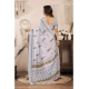 Women's Linen Cotton Printed Ready To Wear Saree With Unstitched Blouse 5.5 Mtr (Off_White)