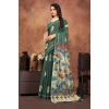 Women's Linen Printed Saree With Unstitched Blouse 5.5Mtr (Dark Green) Women's Linen Printed Saree With Unstitched Blouse 5.5Mtr (Dark Green)