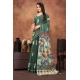 Women's Linen Printed Saree With Unstitched Blouse 5.5Mtr (Dark Green)
