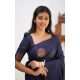 Women's Litchi silk Printed Saree With Unstitched Blouse (Dark Blue) Women's Litchi silk Printed Saree With Unstitched Blouse (Dark Blue)
