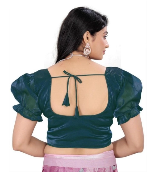 Women's Jimmy Solid Designer Neck Elastic Sleeve Readymade Blouse (Teal 38 , Alterable up to 42)-PID65835