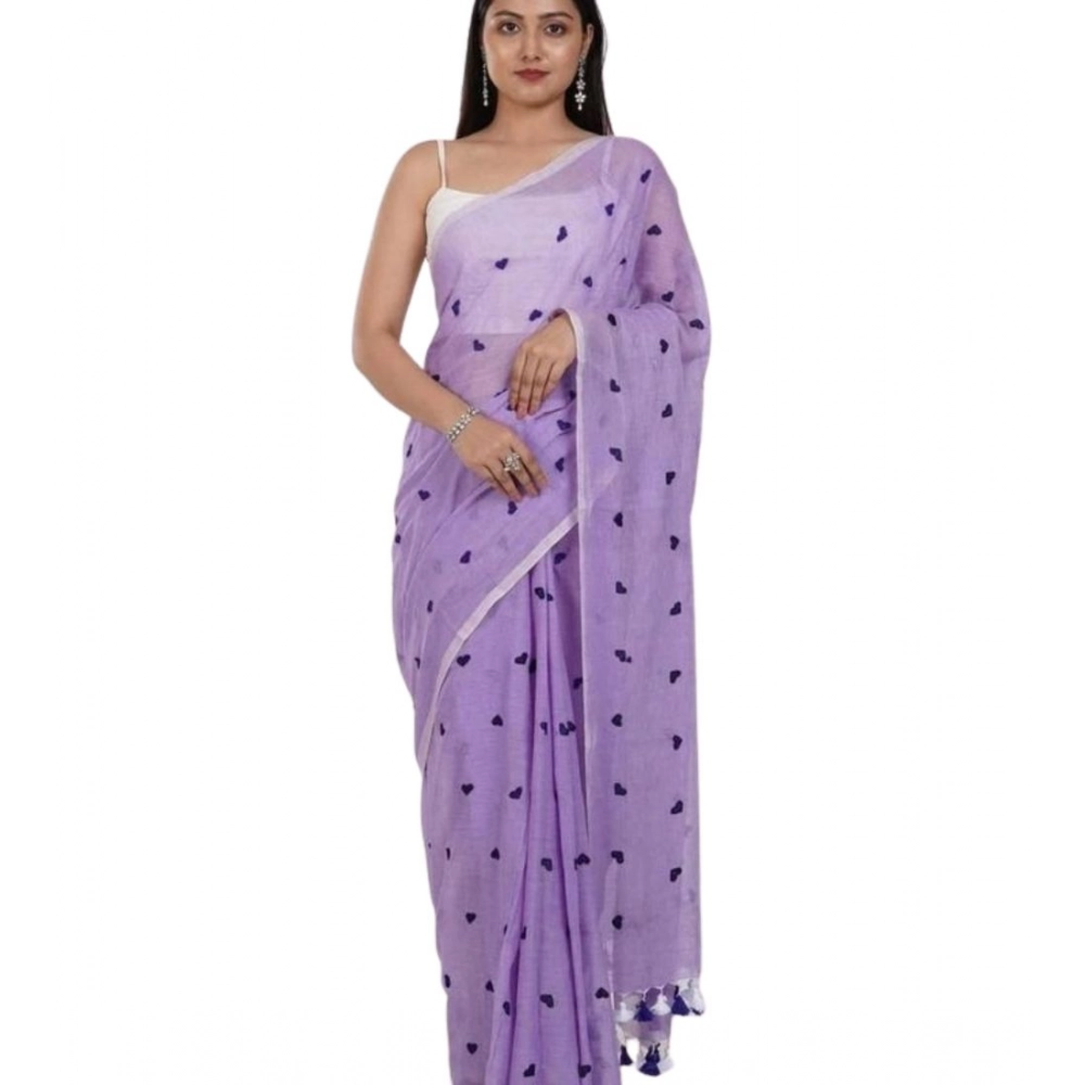 Women's Linen Printed Saree With Unstitched Blouse 5.5Mtr (Purple) Women's Linen Printed Saree With Unstitched Blouse 5.5Mtr (Purple)