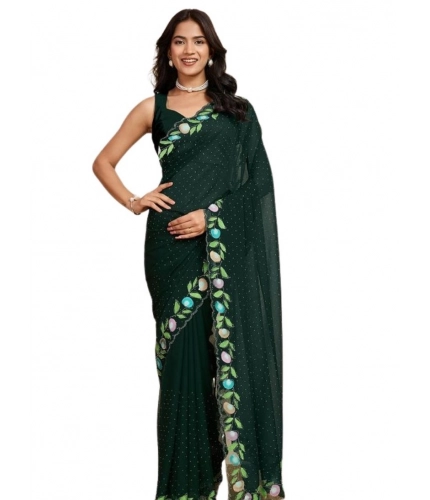 Women's Georgette Printed Saree With Unstitched Blouse 5.5Mtr (Green)