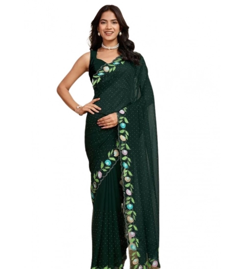 Women's Georgette Printed Saree With Unstitched Blouse 5.5Mtr (Green)