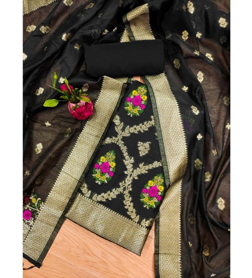 Women's Banarasi Silk Printed Unstitched Salwar Suit Material With Dupatta (Black, 3Mtrs) Women's Banarasi Silk Printed Unstitched Salwar Suit Material With Dupatta (Black, 3Mtrs)