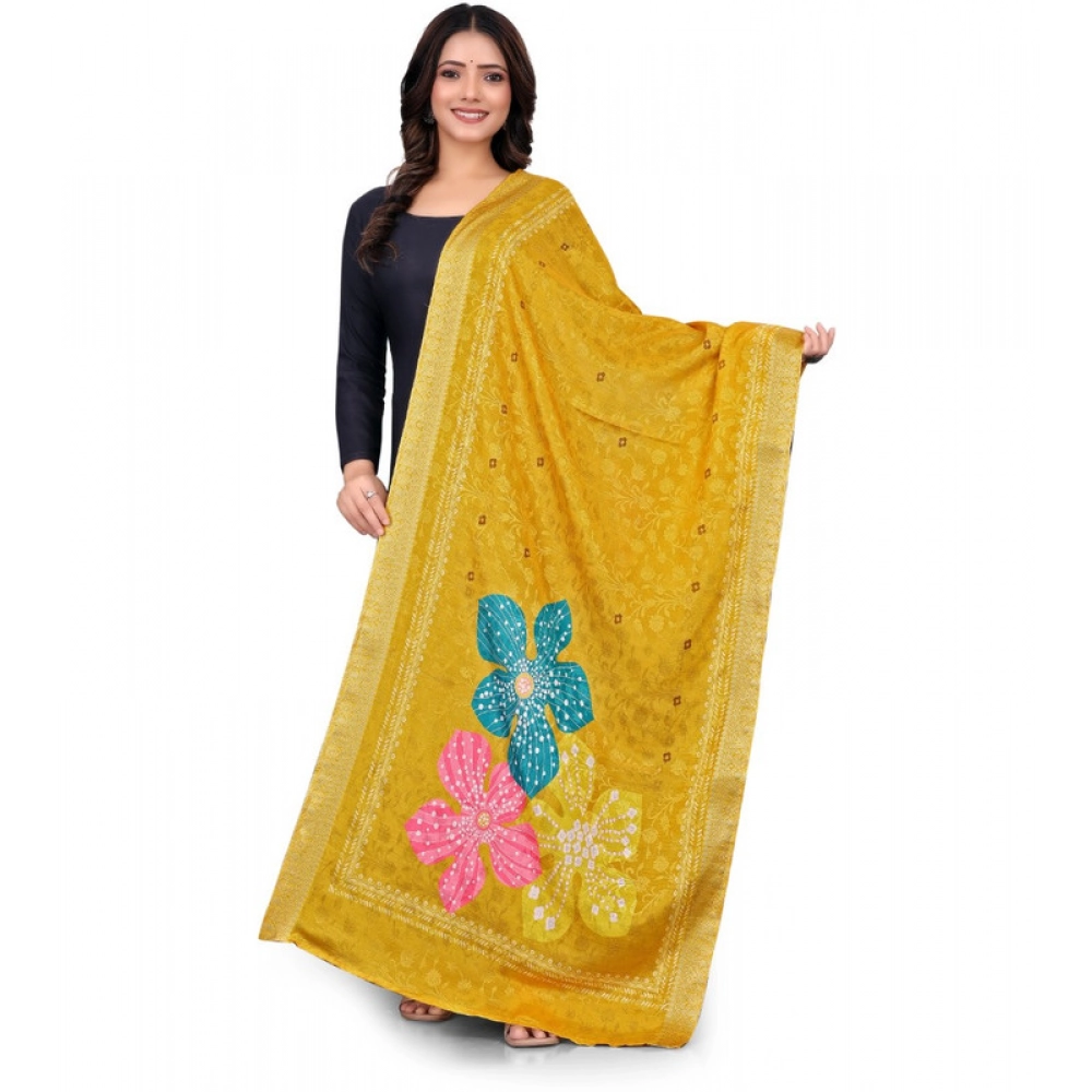 Women's chanderi silk Printed Dupatta (Yellow, Length: 2 Mtr) Women's chanderi silk Printed Dupatta (Yellow, Length: 2 Mtr)