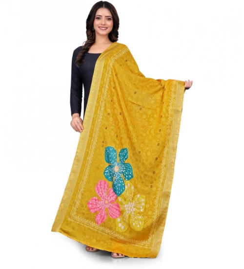 Women's chanderi silk  Printed Dupatta (Yellow, Length: 2 Mtr)