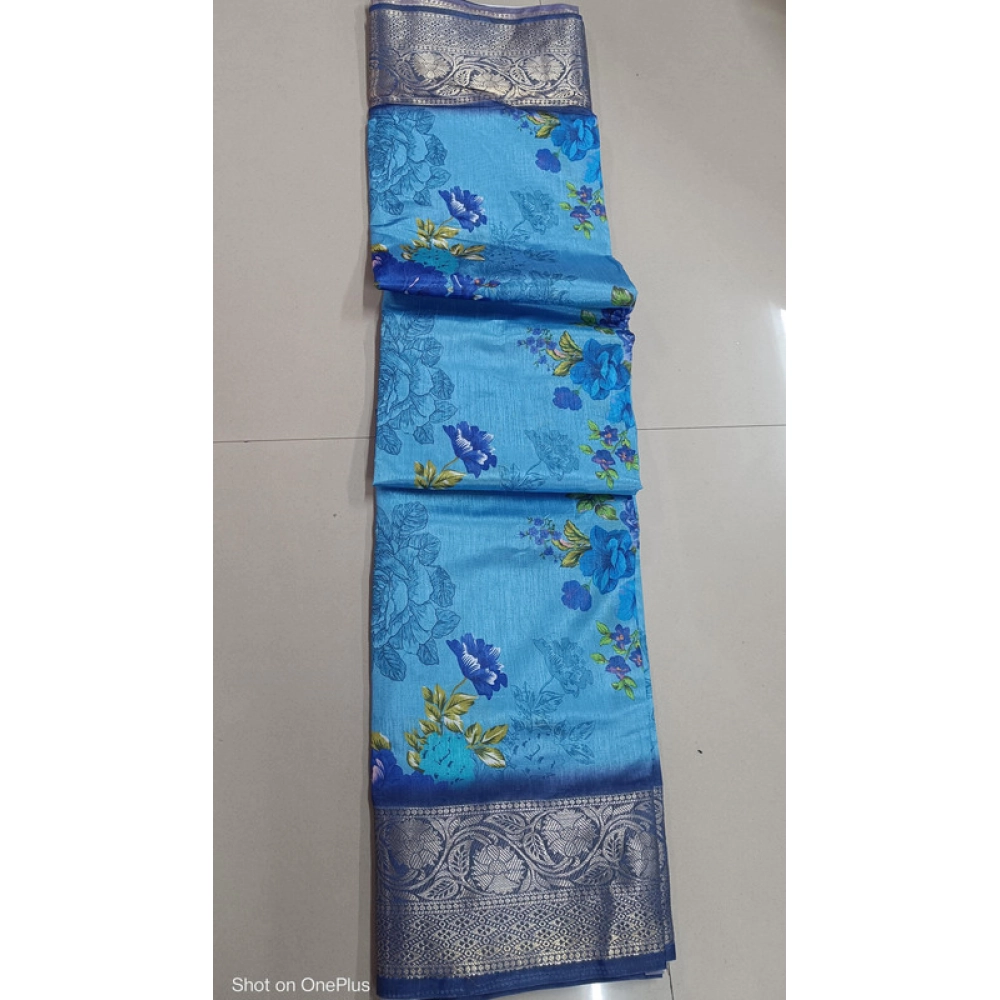Women's Digital Dolla Silk Printed Saree With Unstitched Blouse 5.5Mtr (Sky Blue) Women's Digital Dolla Silk Printed Saree With Unstitched Blouse 5.5Mtr (Sky Blue)