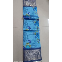 Women's Digital Dolla Silk Printed Saree With Unstitched Blouse 5.5Mtr (Sky Blue)