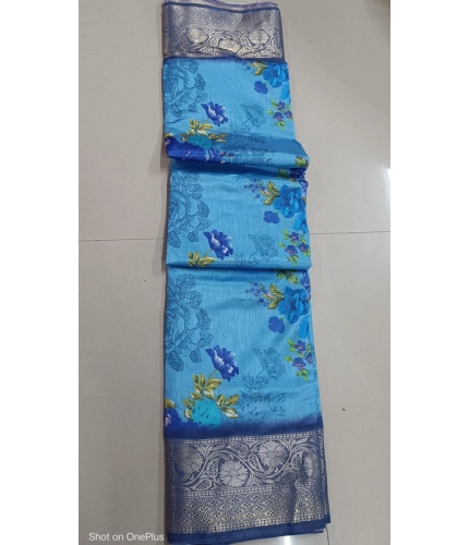 Women's Digital Dolla Silk Printed Saree With Unstitched Blouse 5.5Mtr (Sky Blue)