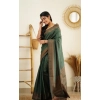 Dropship Women's Litchi silk Printed Saree With Unstitched Blouse (Green)