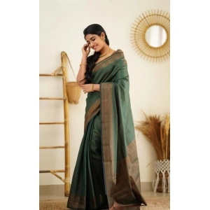 Generic Women's Litchi silk Printed Saree With Unstitched Blouse (Green)