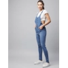 Women's Denim Lycra Solid Buttoned Dungaree (Ice Blue)