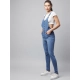 Women's Denim Lycra Solid Buttoned Dungaree (Ice Blue)
