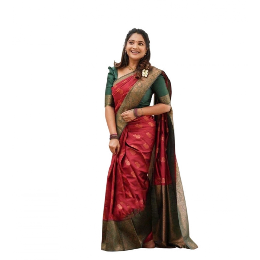 Women's Litchi silk Printed Saree With Unstitched Blouse (Red) Women's Litchi silk Printed Saree With Unstitched Blouse (Red)