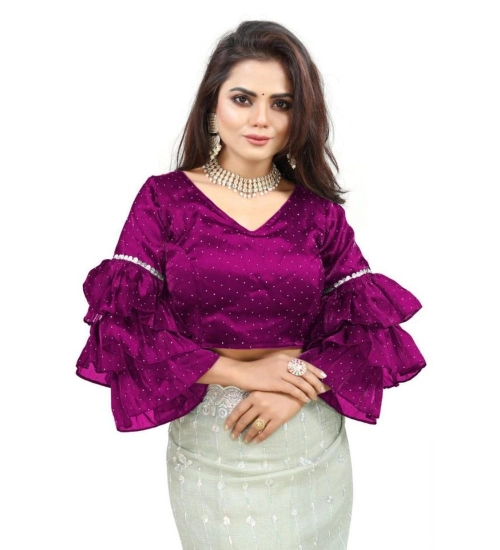 Women's Organza Solid V Neck Layered Ruffle Sleeve Readymade Blouse (Magenta Free Size , up to 38–40 Bust)-PID65853 Women's Organza Solid V Neck Layered Ruffle Sleeve Readymade Blouse (Magenta Free Size , up to 38–40 Bust)-PID65853