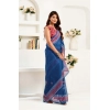 Women's Faux Linen Floral Print Ready to wear Saree With Unstitched Blouse 5.5Mtr (Blue) Women's Faux Linen Floral Print Ready to wear Saree With Unstitched Blouse 5.5Mtr (Blue)