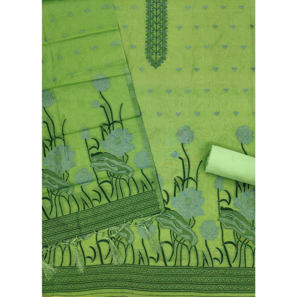Women's Banarasi Silk Printed Unstitched Salwar Suit Material With Dupatta (Pista, 3Mtrs)