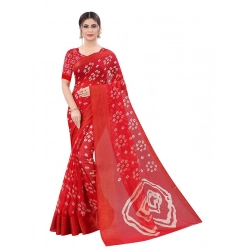 Women's Cotton Silk Bandhni Saree With Unstitched Blouse 5.5Mtr (Red)