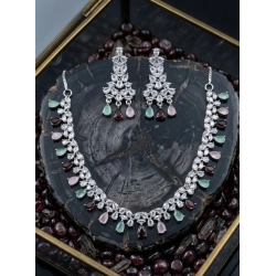 Women's Brass Silver Plated Necklace set (Multicolor)