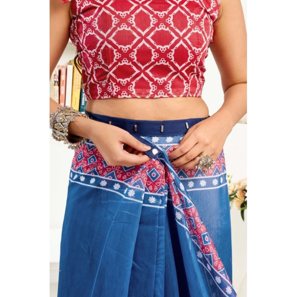 Women's Faux Linen Floral Print Ready to wear Saree With Unstitched Blouse 5.5Mtr (Blue) Women's Faux Linen Floral Print Ready to wear Saree With Unstitched Blouse 5.5Mtr (Blue)