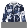 Girl's Polyester Printed Long Sleeves Bomber Jacket (White-Blue)