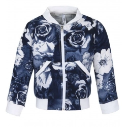 Girl's Polyester Printed Long Sleeves Bomber Jacket (White-Blue)