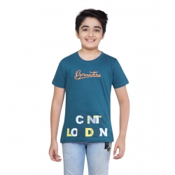 Boy's Cotton Grapic Printed Round Neck T-Shirt (Teal Green)