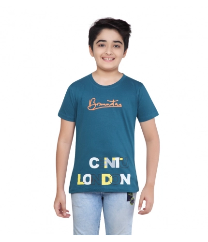 Boy's Cotton Grapic Printed Round Neck T-Shirt (Teal Green)