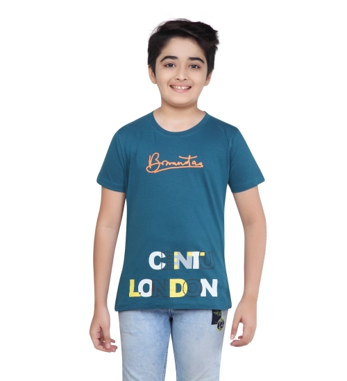 Boy's Cotton Grapic Printed Round Neck T-Shirt (Teal Green)