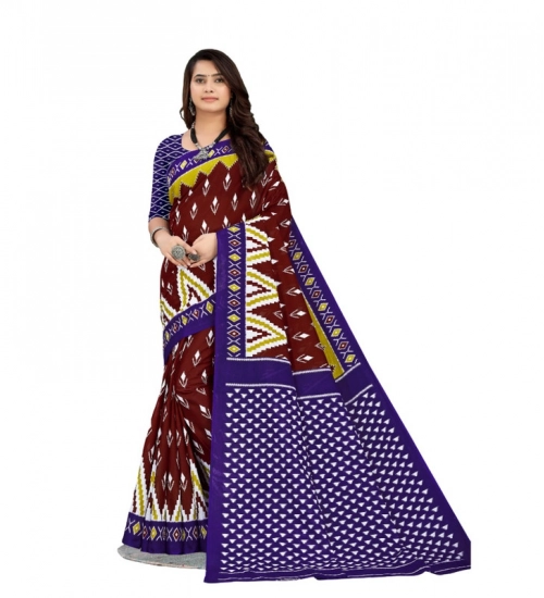 Women's Soft Pure Cotton Printed Saree With Unstitched Blouse 5.5Mtr (Brown)