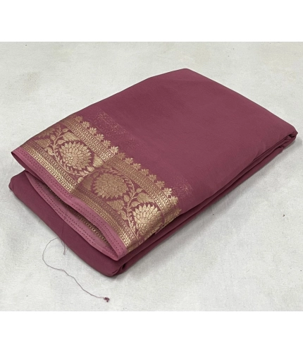 Women's Crepe Chit Pallu Solid Saree With Unstitched Blouse 5.5Mtr (Peach)