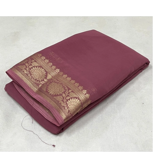 Women's Crepe Chit Pallu Solid Saree With Unstitched Blouse 5.5Mtr (Peach)