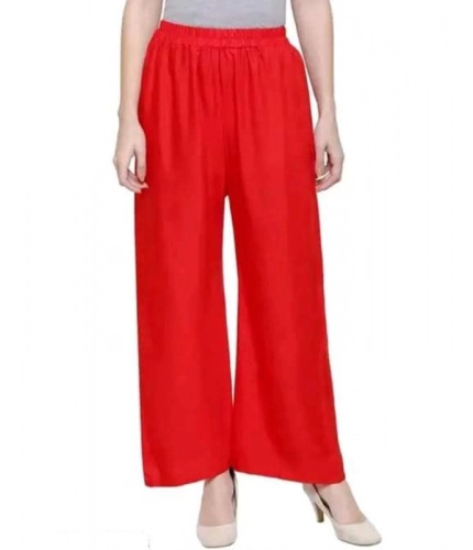 Women's Casual Rayon Solid Ankle Length Palazzo (Red, Free Size)