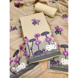 Women's Banarasi Silk Printed Unstitched Salwar Suit Material With Dupatta (Cream, 3Mtrs)