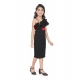 Girl's Knitted Soild Sleeve Less Off Shoulder Dress (Black)
