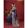 Women's Silk Blend Printed Saree With Unstitched Blouse 5.5Mtr (Navy Blue)