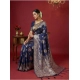 Women's Silk Blend Printed Saree With Unstitched Blouse 5.5Mtr (Navy Blue)
