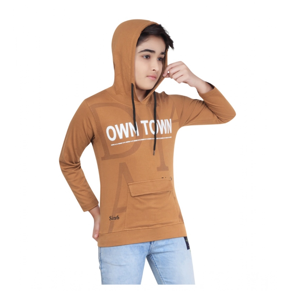 Boy's Cotton Printeded Hooded Neck Hoodies (Brown) Boy's Cotton Printeded Hooded Neck Hoodies (Brown)