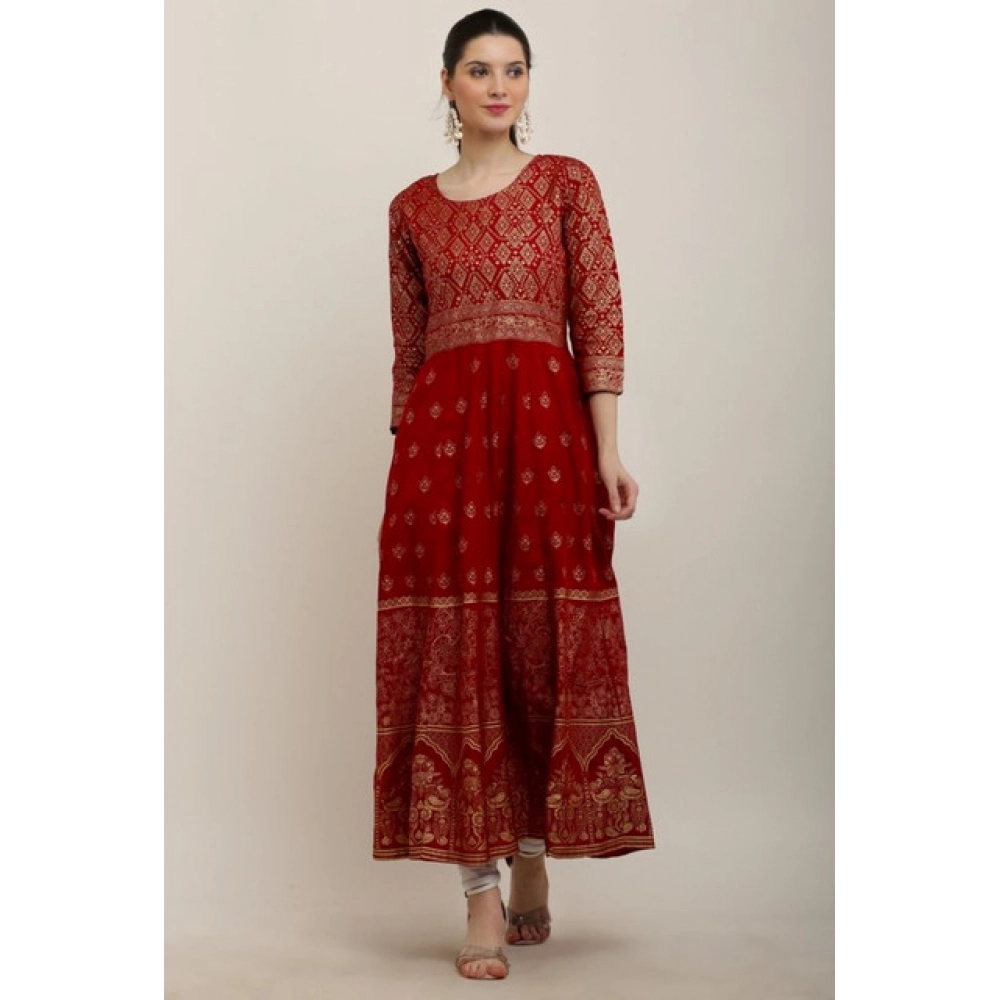 Women's Casual Rayon 3-4th Sleeves Anarkali Kurti (Red)