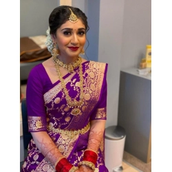 Women's Litchi silk Printed Saree With Unstitched Blouse (Purple)