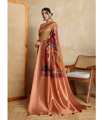 Women's Silk Printed Saree With Unstitched Blouse 5.5Mtr (Peach) Women's Silk Printed Saree With Unstitched Blouse 5.5Mtr (Peach)