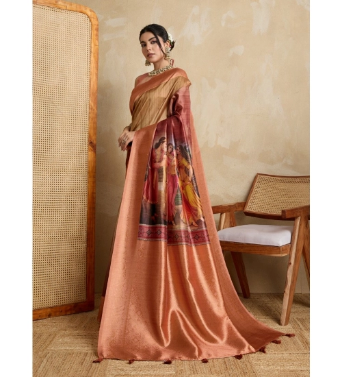Women's Silk Printed Saree With Unstitched Blouse 5.5Mtr (Peach)