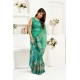 Women's Faux Linen Floral Ready to wear Saree With Unstitched Blouse 5.5Mtr (Green)