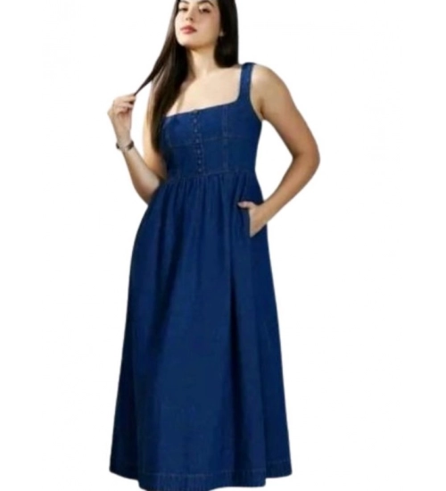 Women's Casual Denim Sleeveless Dress (Blue)